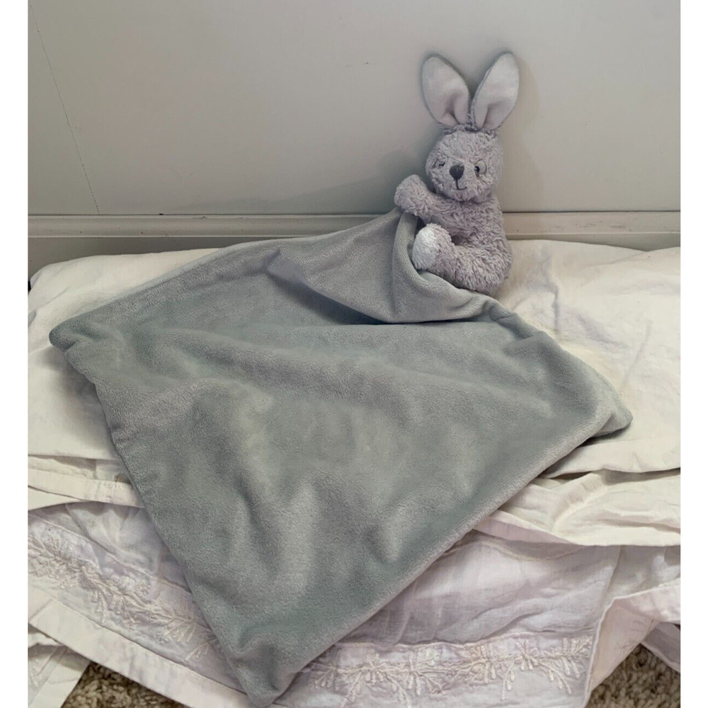 Bunny Lovey Plush Blanket Blankie Soft Gray Grey Rabbit Evergreen Enterprises